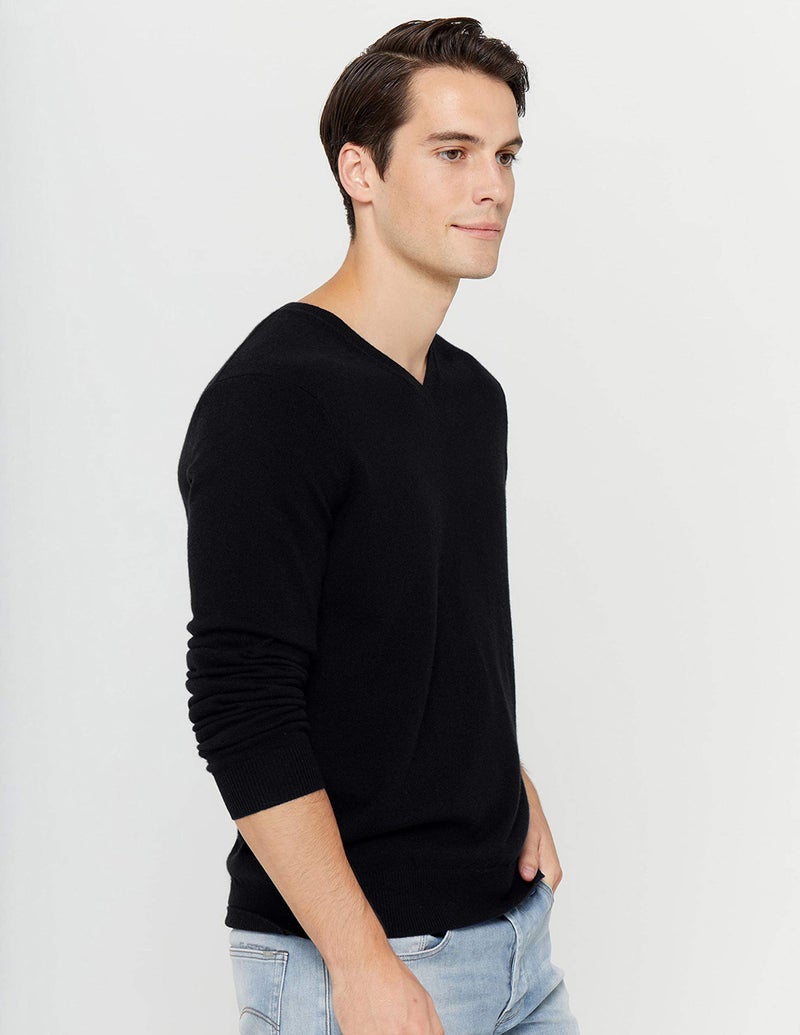 State Cashmere Men's Essential V-Neck Sweater 100% Pure Cashmere Classic Long Sleeve Pullover (Black, XX-Large) - Image 5